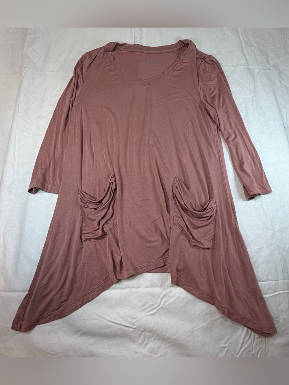 LOGO Asymmetric tunic tops. Dusty Rose and Charcoal with Sheer border - Picture 9 of 14